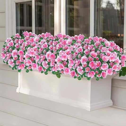 Fake Camellia Flowers Plants for Outdoor Planters 6 Bundles Faux Silk Red Camellia UV Resistant Realistic Artificial Flowers for Front Porch Patio Balcony Garden Yard Home Decoration