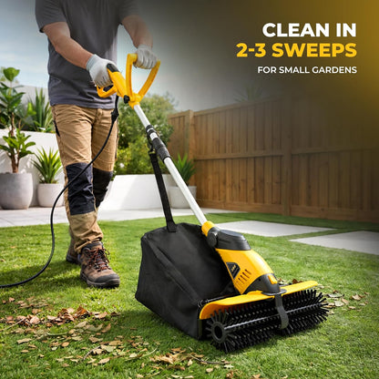 Electric Power Broom Artificial Turf Sweeper Outdoor Turf Cleaner Machine | 17" Grass Cleaning Brush Height Adjustable 30L Collection Bag Handheld Lighweight Ideal to Clean Corners and Edges
