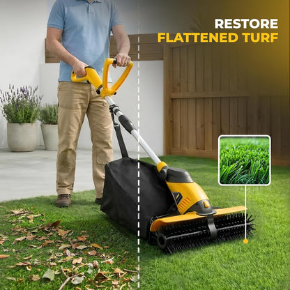 Electric Power Broom Artificial Turf Sweeper Outdoor Turf Cleaner Machine | 17" Grass Cleaning Brush Height Adjustable 30L Collection Bag Handheld Lighweight Ideal to Clean Corners and Edges