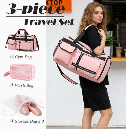 Large Gym Bag for Women Men Travel Duffle Bag With Shoe Compartment | Shoe Compartment,Dry and Wet Separation,Large Capacity Overnight Bag for Yoga Travel Weekend Dance