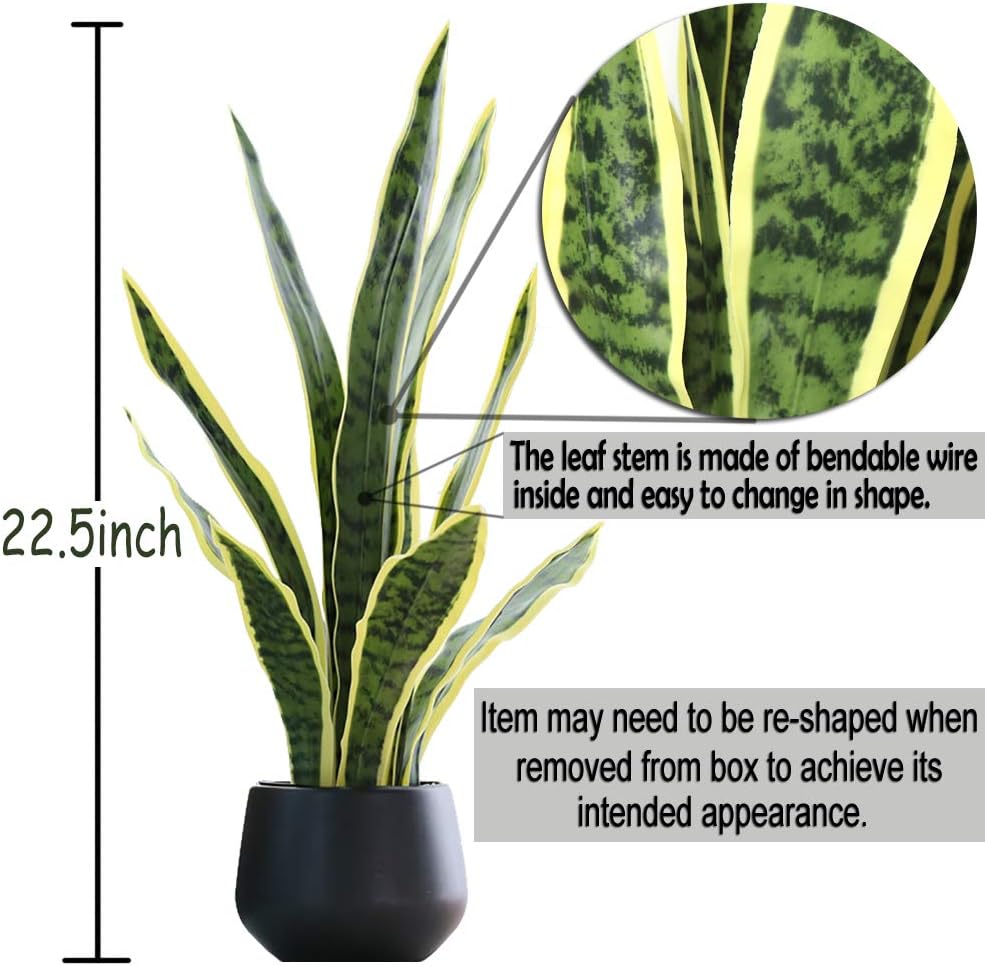 Artificial Snake Plant 22.5" Faux Agave Fake Sansevieria Artificial Potted Plants for Indoor and Outdoor Home Office Décor
