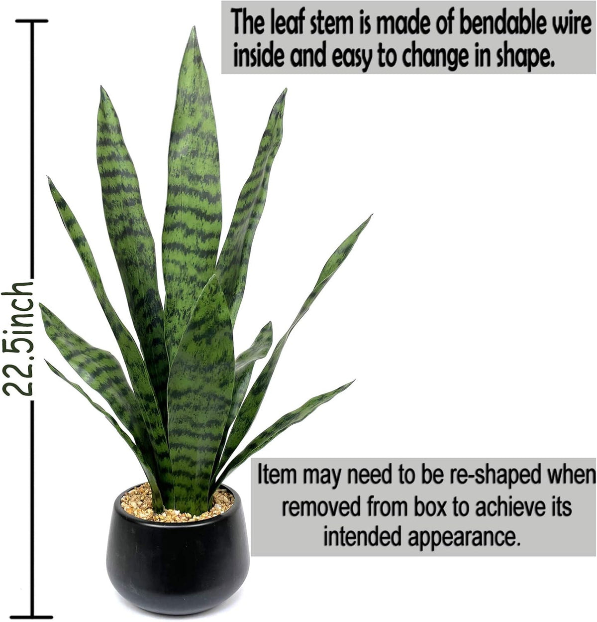 Artificial Snake Plant 22.5" Faux Agave Fake Sansevieria Artificial Potted Plants for Indoor and Outdoor Home Office Décor