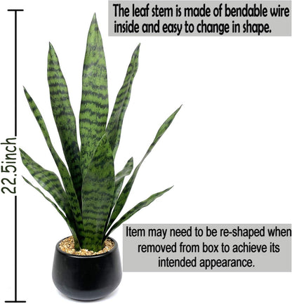 Artificial Snake Plant 22.5" Faux Agave Fake Sansevieria Artificial Potted Plants for Indoor and Outdoor Home Office Décor