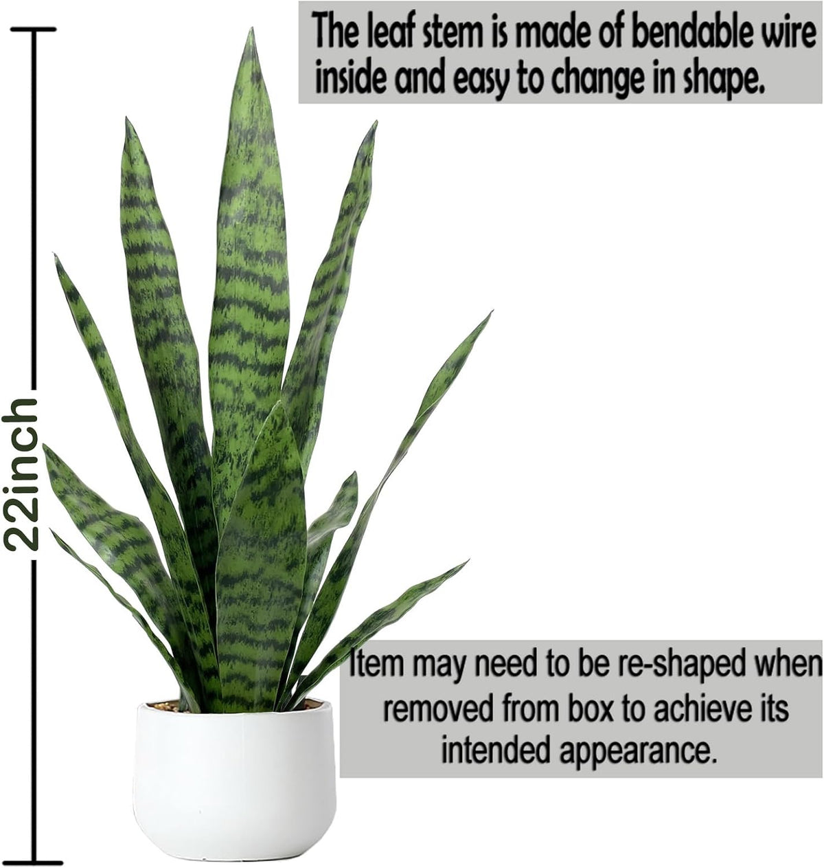Artificial Snake Plant 22.5" Faux Agave Fake Sansevieria Artificial Potted Plants for Indoor and Outdoor Home Office Décor