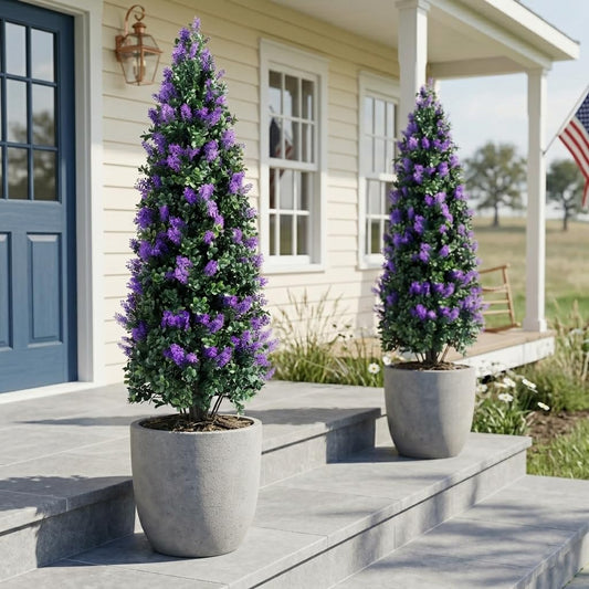 Artificial Lavender Topiary Trees, 3.3FT, Set of 2 with Spike | Fake Plants Bushes, UV Resistant Faux Shrubs for Outdoor Indoor Planter, Outside Realistic Evergreen Front Yard Porch Decor