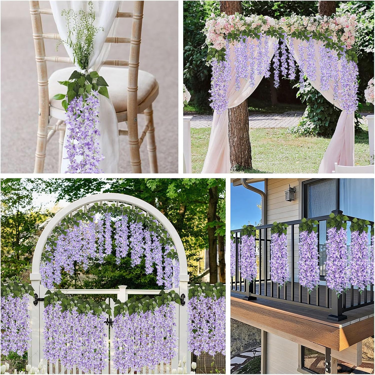 Artificial Silk Lilac Purple Flowers Garland 10Pc-30Branche 33.5in