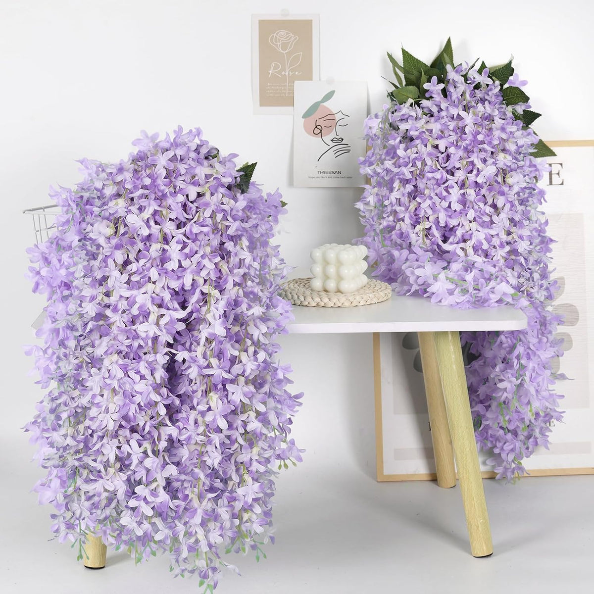 Artificial Silk Lilac Purple Flowers Garland 10Pc-30Branche 33.5in