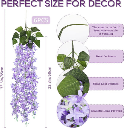 Artificial Silk Lilac Purple Flowers Garland 10Pc-30Branche 33.5in