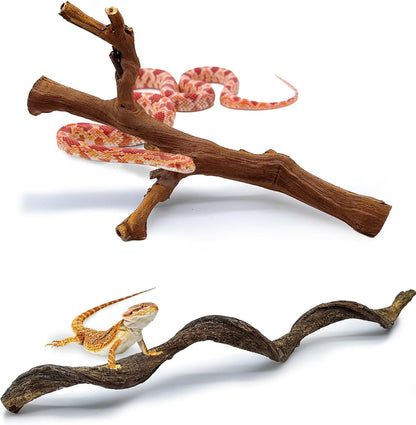 2PCS Reptile Wood Branches Decor,Lizard Habitat Natural Wood Decoration,Snake Climbing Branch Accessories,Terrarium Tree Trunk Ornament for Bearded Dragon Gecko Frog Chameleon Spider