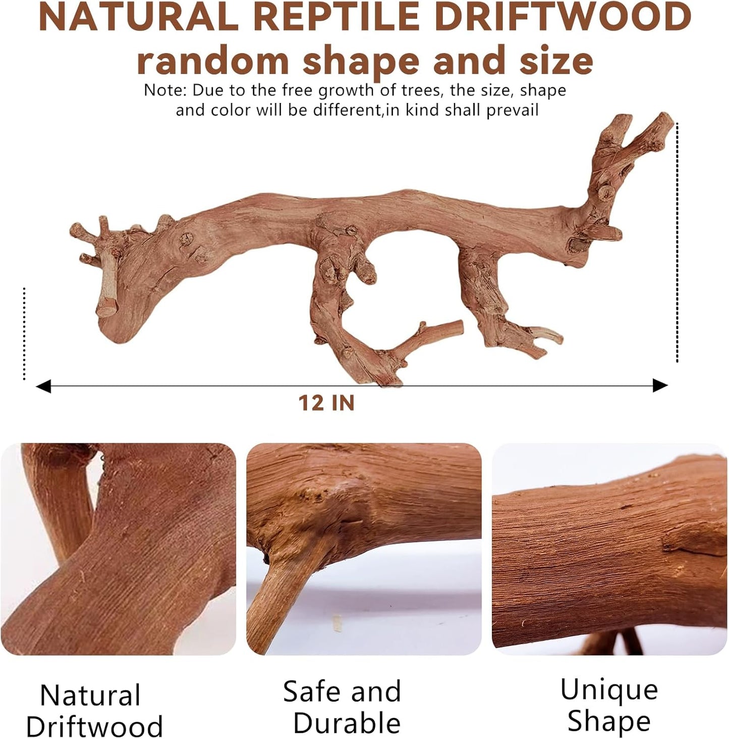 2PCS Reptile Wood Branches Decor,Lizard Habitat Natural Wood Decoration,Snake Climbing Branch Accessories,Terrarium Tree Trunk Ornament for Bearded Dragon Gecko Frog Chameleon Spider