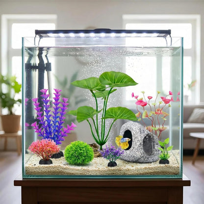 9 Pack Fish Tank Decorations Aquarium Cave Rock, Plastic Plants, Moss Ball | All-in-One Aquarium Decorations Starter Kit, for Resting, Hide &Play, Fits Beta, Goldfish, Cichlid, Small Fish Bowl Decor