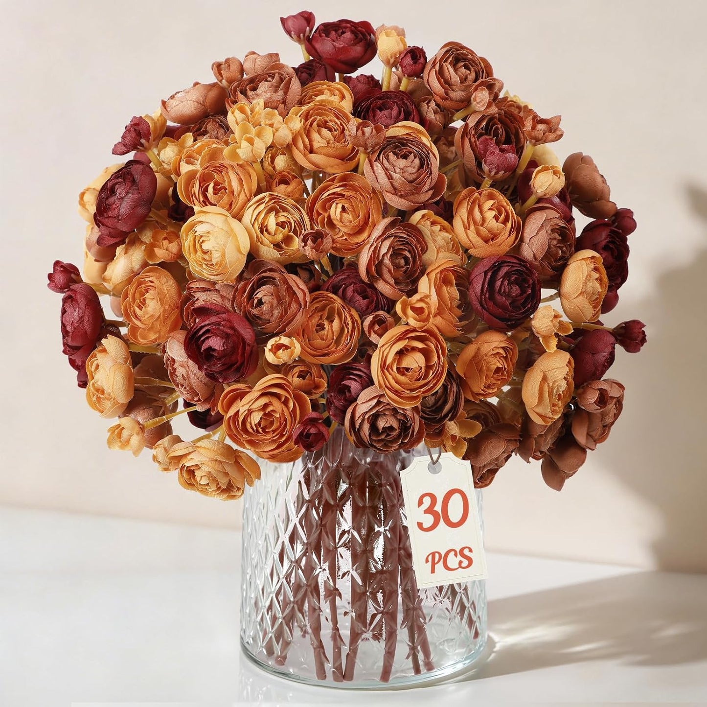 30Pcs Ranunculus Artificial Flowers Faux Silk Mini Flowers Indoor | Spring Peony Flowers for Vase & DIY Bouquets, Bulk Fake Wedding Filler Flowers for Bride Shower Decorations, Shabby Blush
