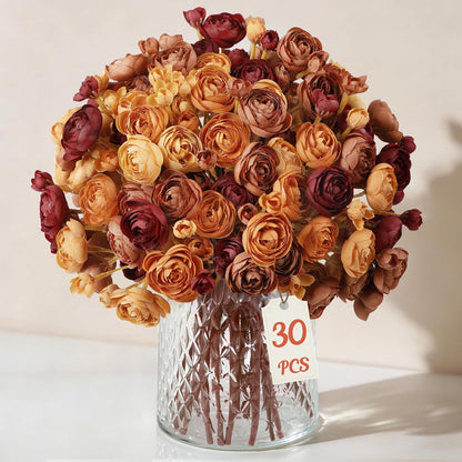 30Pcs Ranunculus Artificial Flowers Faux Silk Mini Flowers Indoor | Spring Peony Flowers for Vase & DIY Bouquets, Bulk Fake Wedding Filler Flowers for Bride Shower Decorations, Shabby Blush