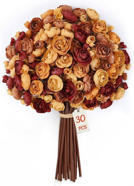 30Pcs Ranunculus Artificial Flowers Faux Silk Mini Flowers Indoor | Spring Peony Flowers for Vase & DIY Bouquets, Bulk Fake Wedding Filler Flowers for Bride Shower Decorations, Shabby Blush