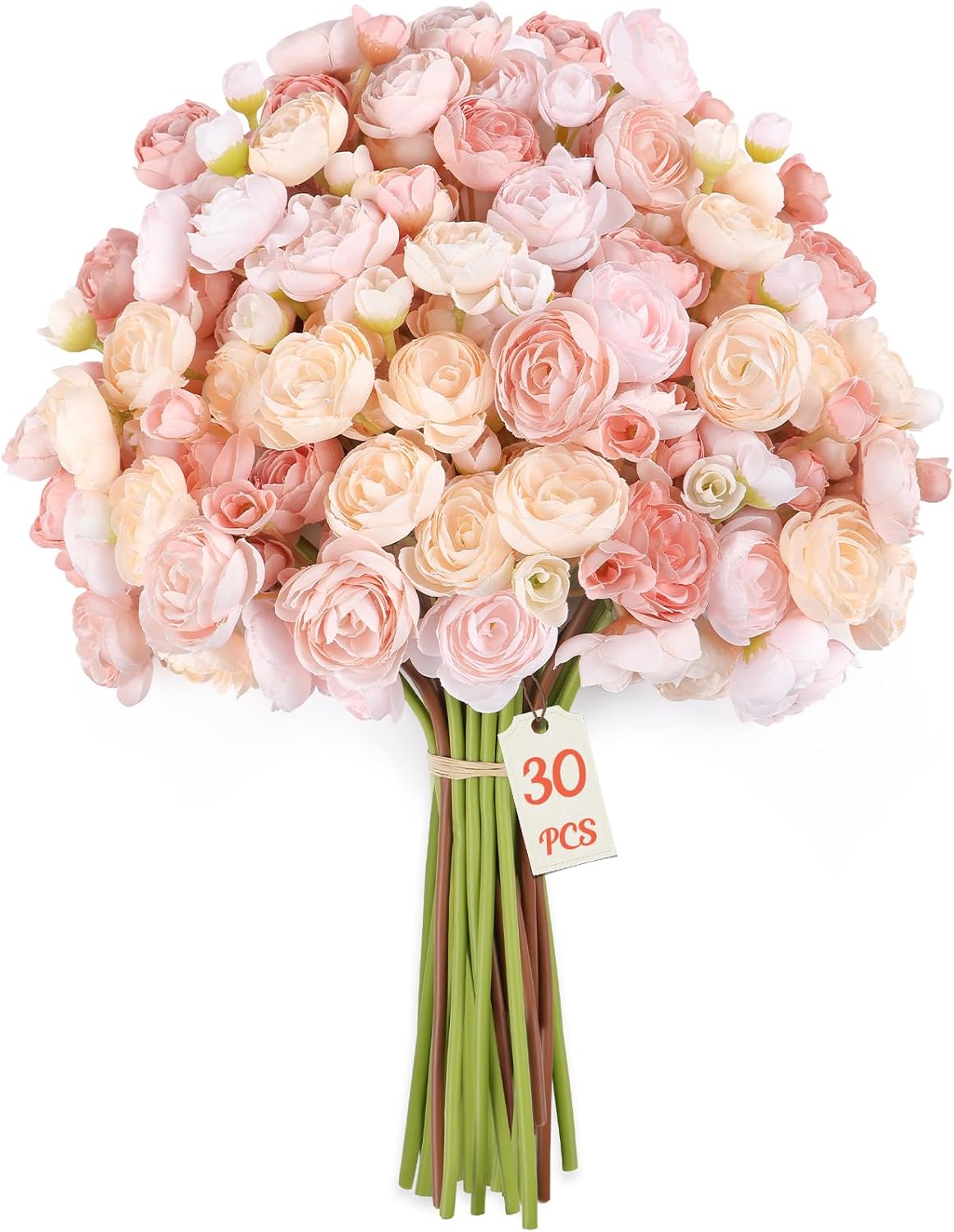 30Pcs Ranunculus Artificial Flowers Faux Silk Mini Flowers Indoor | Spring Peony Flowers for Vase & DIY Bouquets, Bulk Fake Wedding Filler Flowers for Bride Shower Decorations, Shabby Blush