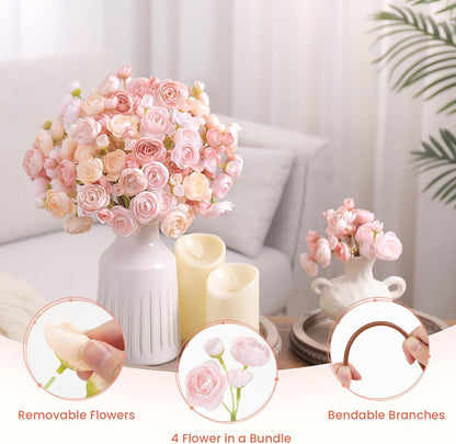 30Pcs Ranunculus Artificial Flowers Faux Silk Mini Flowers Indoor | Spring Peony Flowers for Vase & DIY Bouquets, Bulk Fake Wedding Filler Flowers for Bride Shower Decorations, Shabby Blush