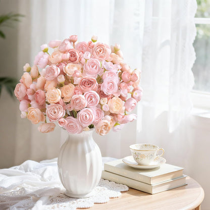 30Pcs Ranunculus Artificial Flowers Faux Silk Mini Flowers Indoor | Spring Peony Flowers for Vase & DIY Bouquets, Bulk Fake Wedding Filler Flowers for Bride Shower Decorations, Shabby Blush