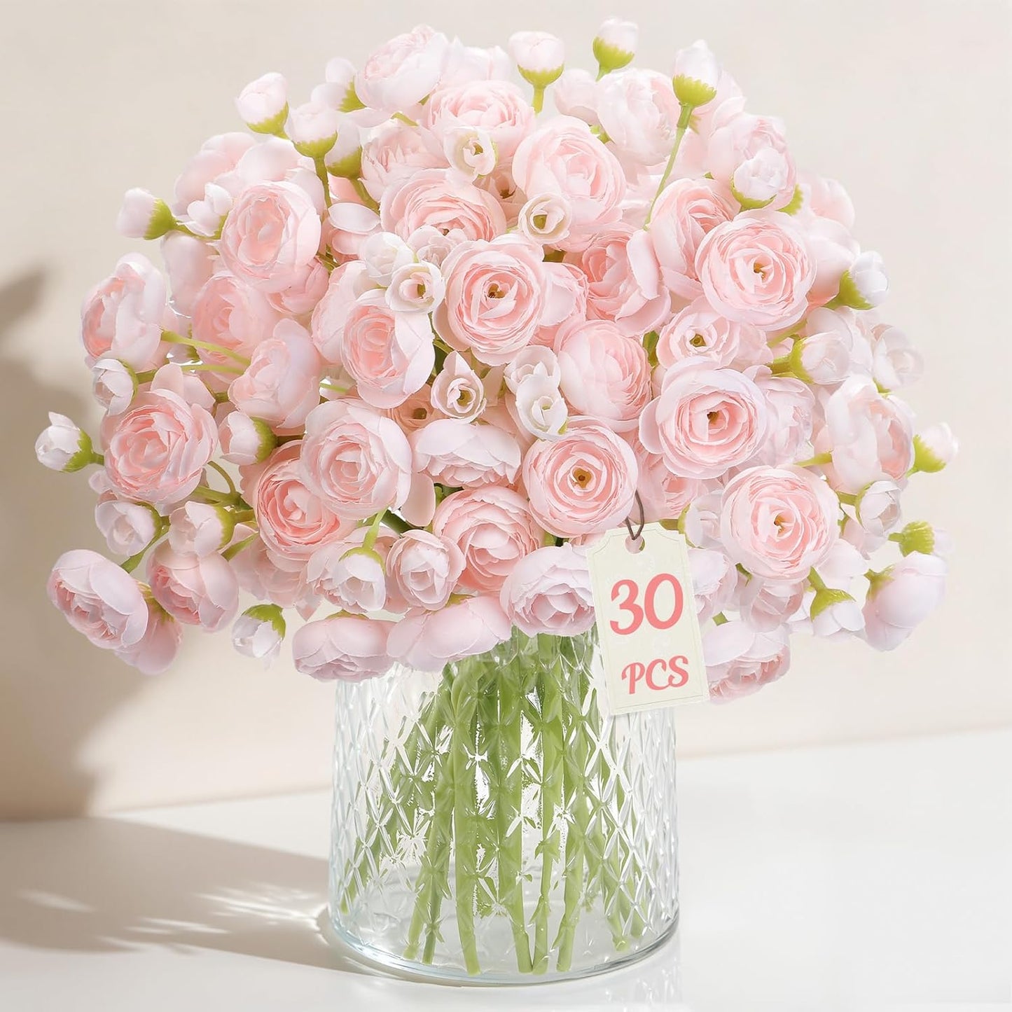 30Pcs Ranunculus Artificial Flowers Faux Silk Mini Flowers Indoor | Spring Peony Flowers for Vase & DIY Bouquets, Bulk Fake Wedding Filler Flowers for Bride Shower Decorations, Shabby Blush