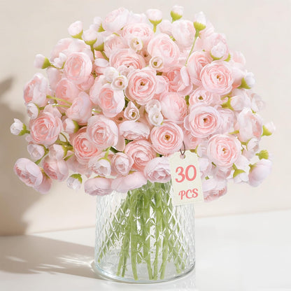 30Pcs Ranunculus Artificial Flowers Faux Silk Mini Flowers Indoor | Spring Peony Flowers for Vase & DIY Bouquets, Bulk Fake Wedding Filler Flowers for Bride Shower Decorations, Shabby Blush