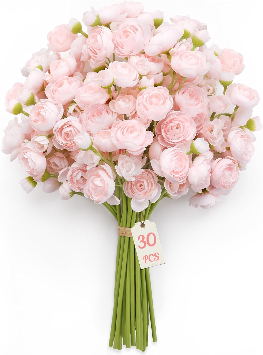 30Pcs Ranunculus Artificial Flowers Faux Silk Mini Flowers Indoor | Spring Peony Flowers for Vase & DIY Bouquets, Bulk Fake Wedding Filler Flowers for Bride Shower Decorations, Shabby Blush
