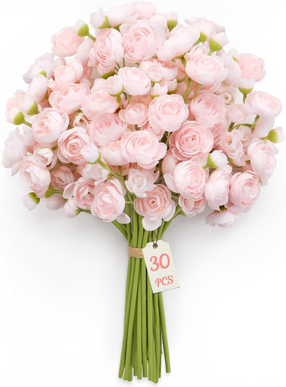 30Pcs Ranunculus Artificial Flowers Faux Silk Mini Flowers Indoor | Spring Peony Flowers for Vase & DIY Bouquets, Bulk Fake Wedding Filler Flowers for Bride Shower Decorations, Shabby Blush