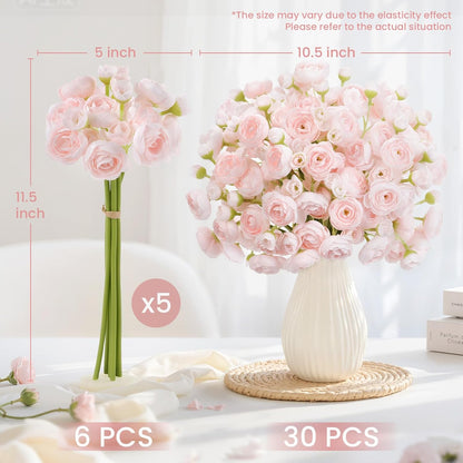 30Pcs Ranunculus Artificial Flowers Faux Silk Mini Flowers Indoor | Spring Peony Flowers for Vase & DIY Bouquets, Bulk Fake Wedding Filler Flowers for Bride Shower Decorations, Shabby Blush