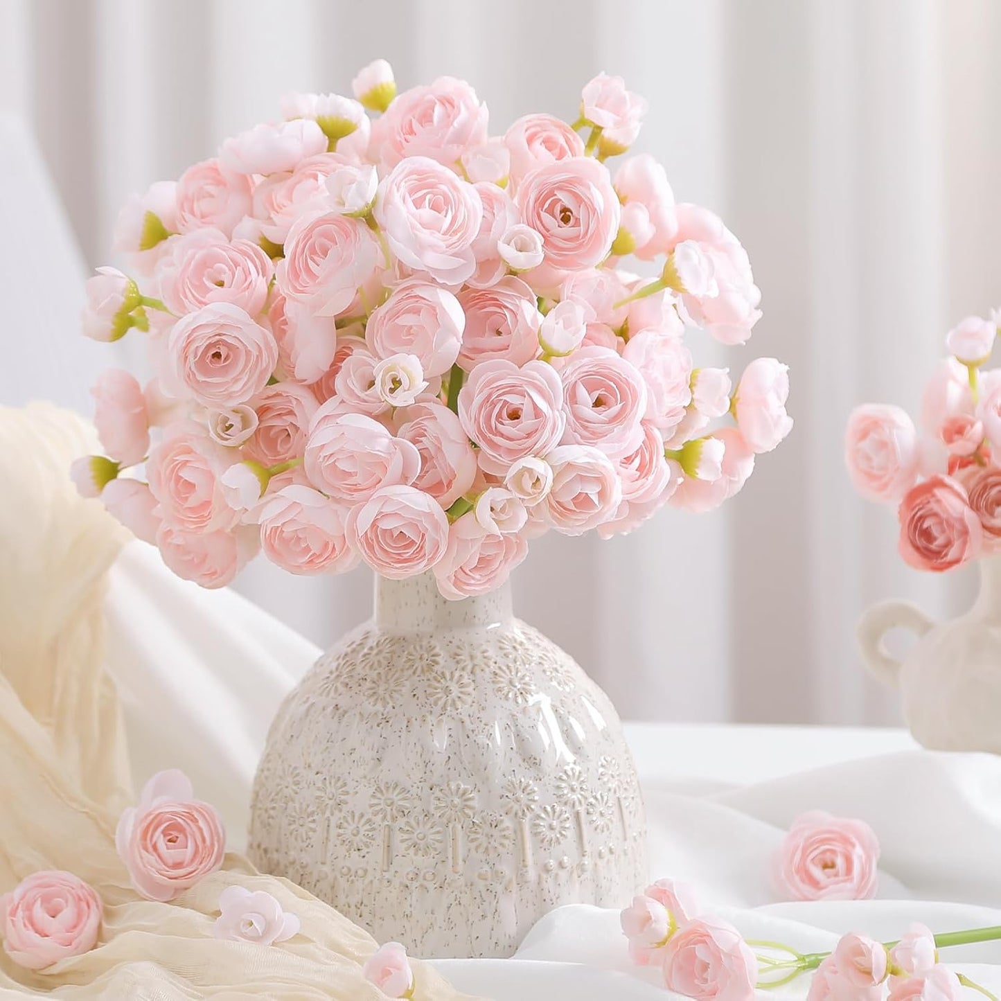 30Pcs Ranunculus Artificial Flowers Faux Silk Mini Flowers Indoor | Spring Peony Flowers for Vase & DIY Bouquets, Bulk Fake Wedding Filler Flowers for Bride Shower Decorations, Shabby Blush