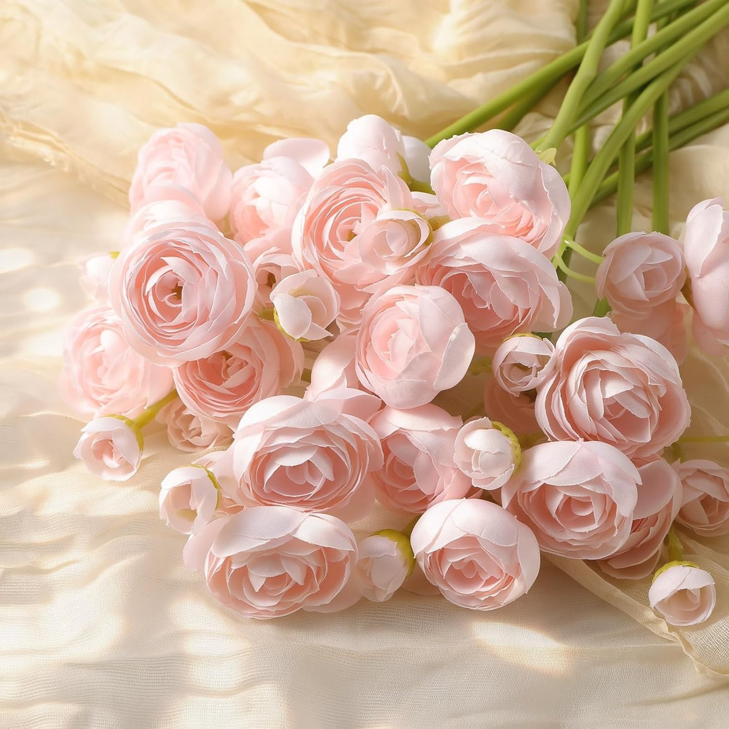 30Pcs Ranunculus Artificial Flowers Faux Silk Mini Flowers Indoor | Spring Peony Flowers for Vase & DIY Bouquets, Bulk Fake Wedding Filler Flowers for Bride Shower Decorations, Shabby Blush