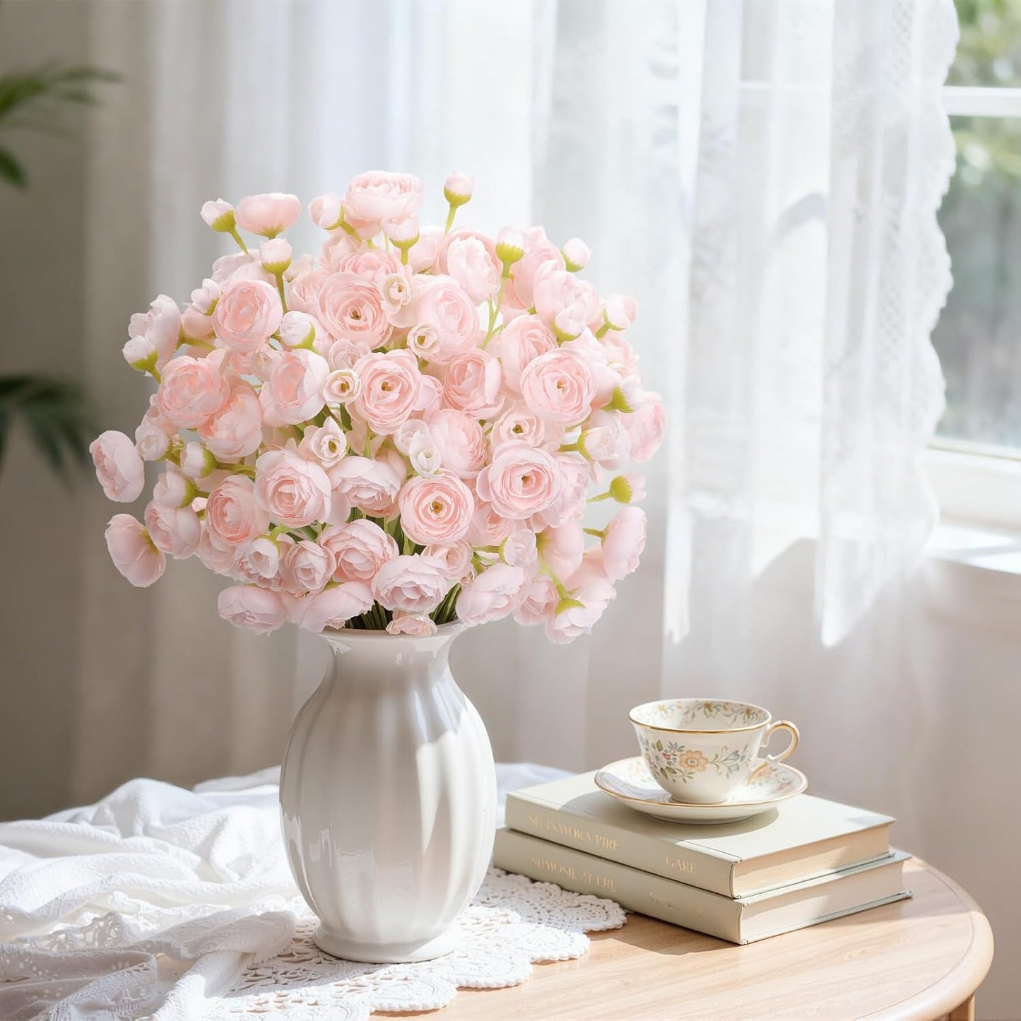 30Pcs Ranunculus Artificial Flowers Faux Silk Mini Flowers Indoor | Spring Peony Flowers for Vase & DIY Bouquets, Bulk Fake Wedding Filler Flowers for Bride Shower Decorations, Shabby Blush