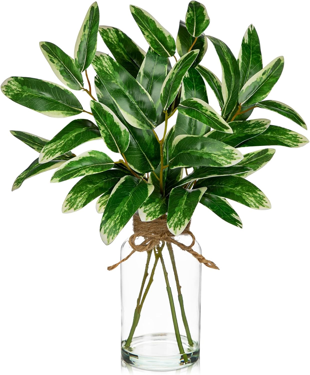 2 Packs Real Touch Faux Alocasia Plants in Vase with Woven Sleeve & Faux Water, 10.6" Small Fake Plants Artificial Alocasia Silk Plants for Home Decor, Kitchen Bathroom Living Room Table Centerpiece