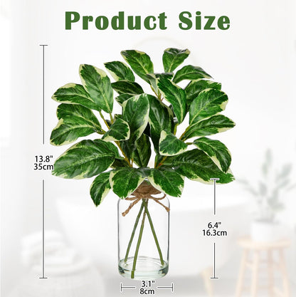 2 Packs Real Touch Faux Alocasia Plants in Vase with Woven Sleeve & Faux Water, 10.6" Small Fake Plants Artificial Alocasia Silk Plants for Home Decor, Kitchen Bathroom Living Room Table Centerpiece