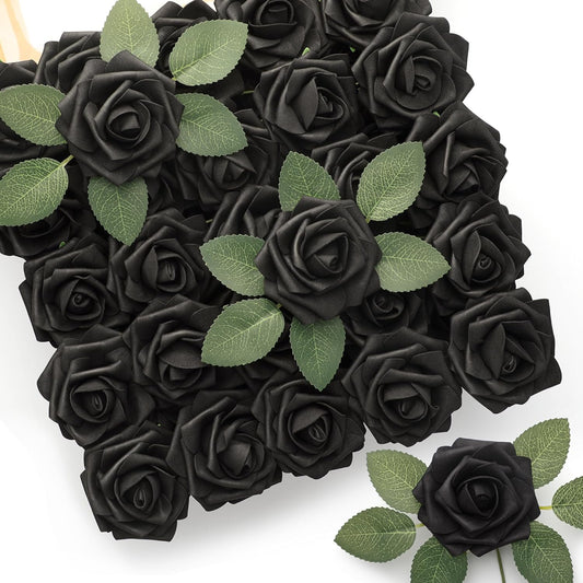 50Pcs Rose Artificial Flowers, lavender Fake Roses for Decorations, Light Purple Foam Fake Flowers with Stems DIY Wedding Bouquet Bridal Shower Centerpieces Floral Arrangement Party Home Decor
