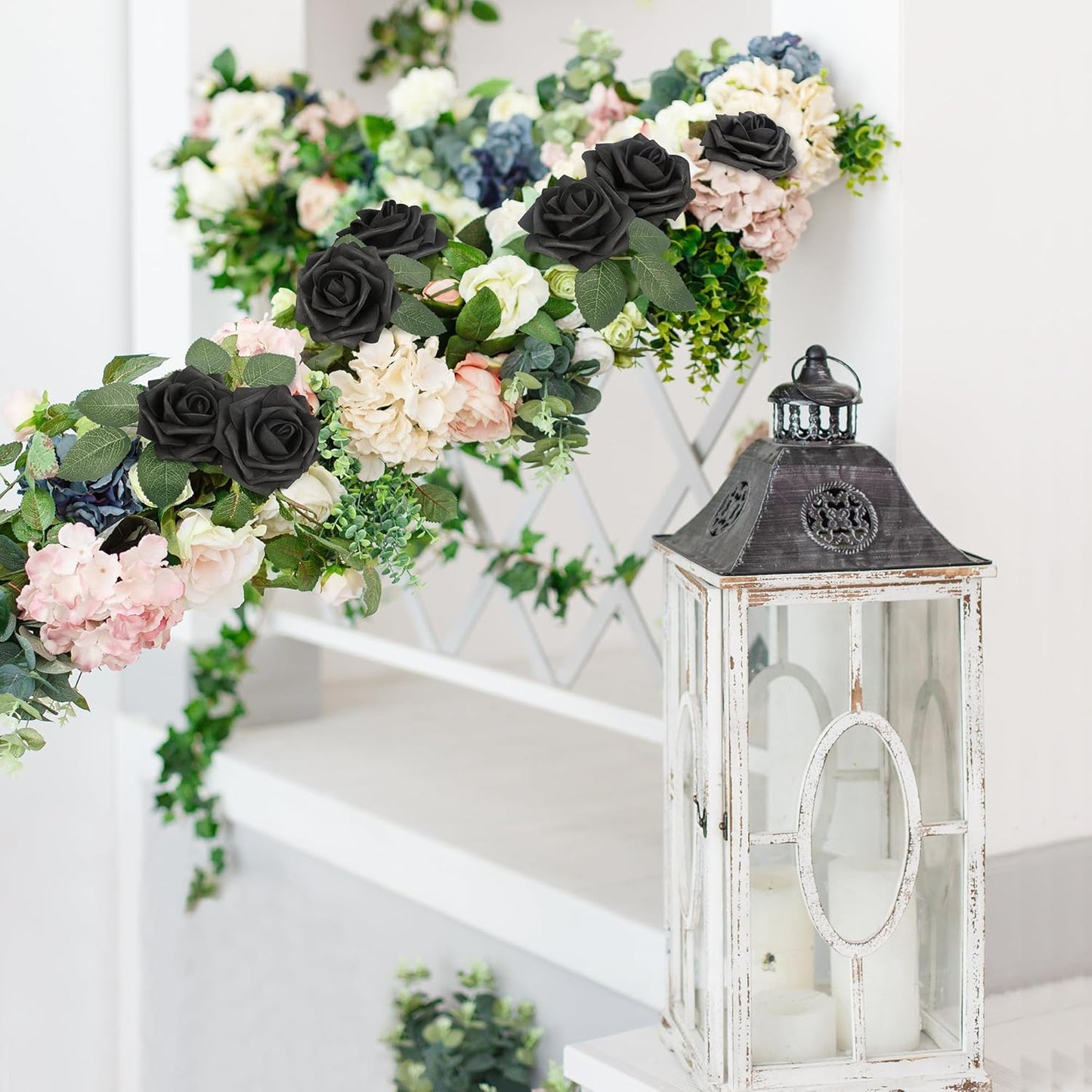 50Pcs Rose Artificial Flowers, lavender Fake Roses for Decorations, Light Purple Foam Fake Flowers with Stems DIY Wedding Bouquet Bridal Shower Centerpieces Floral Arrangement Party Home Decor
