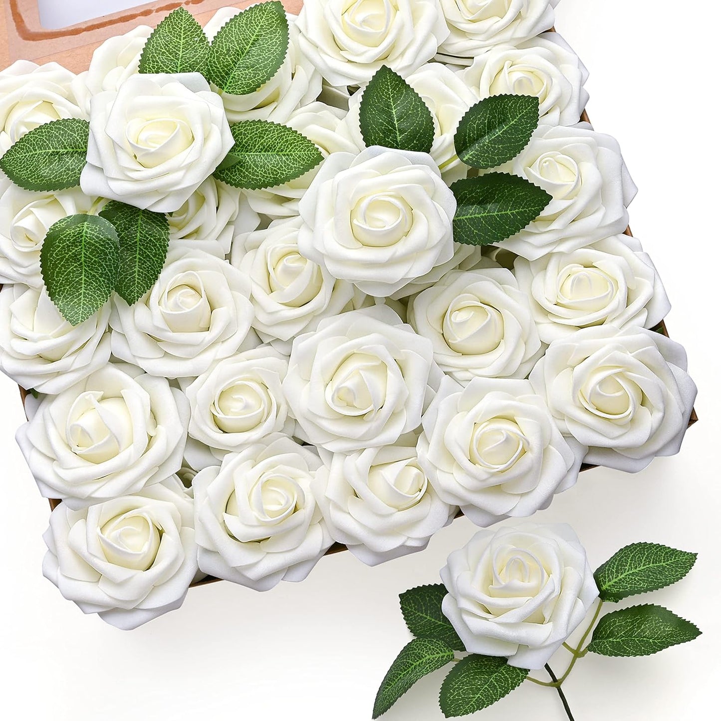 50Pcs Rose Artificial Flowers, lavender Fake Roses for Decorations, Light Purple Foam Fake Flowers with Stems DIY Wedding Bouquet Bridal Shower Centerpieces Floral Arrangement Party Home Decor