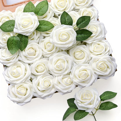 50Pcs Rose Artificial Flowers, lavender Fake Roses for Decorations, Light Purple Foam Fake Flowers with Stems DIY Wedding Bouquet Bridal Shower Centerpieces Floral Arrangement Party Home Decor