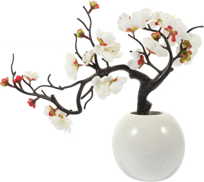 Artificial Plum Potted Plant Fake Potted Bonsai Plum Blossom Flowers Artificial Decorative Bonsai Tree Artificial Flowers Faux Potted Flower Peach Statuette Cloth