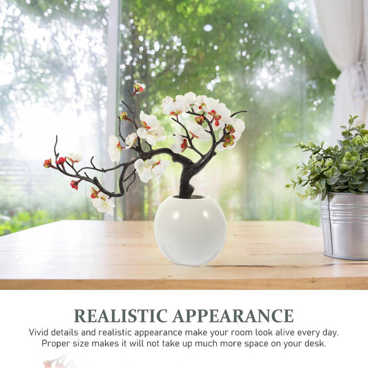 Artificial Plum Potted Plant Fake Potted Bonsai Plum Blossom Flowers Artificial Decorative Bonsai Tree Artificial Flowers Faux Potted Flower Peach Statuette Cloth