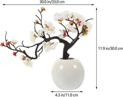 Artificial Plum Potted Plant Fake Potted Bonsai Plum Blossom Flowers Artificial Decorative Bonsai Tree Artificial Flowers Faux Potted Flower Peach Statuette Cloth