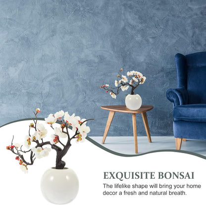 Artificial Plum Potted Plant Fake Potted Bonsai Plum Blossom Flowers Artificial Decorative Bonsai Tree Artificial Flowers Faux Potted Flower Peach Statuette Cloth