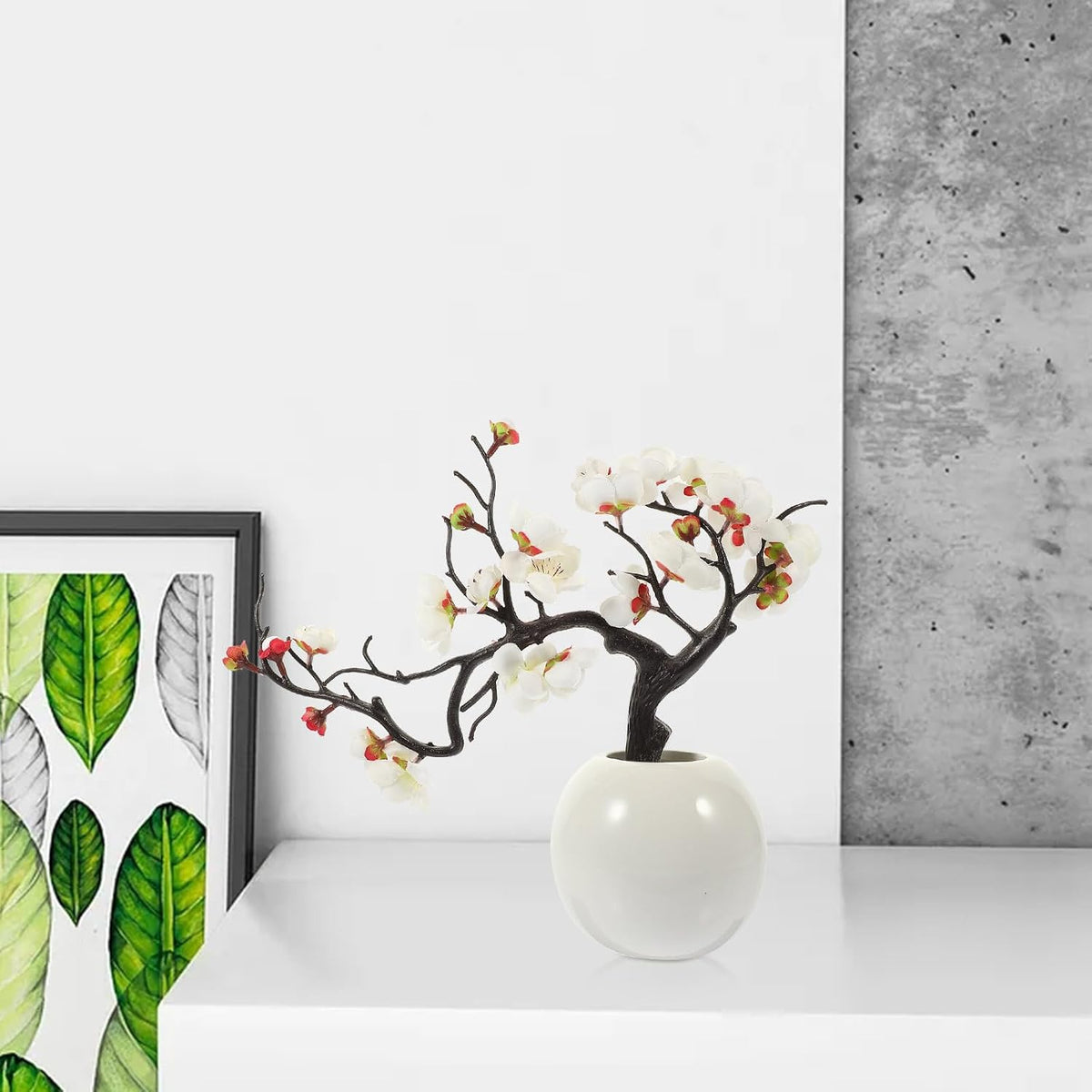 Artificial Plum Potted Plant Fake Potted Bonsai Plum Blossom Flowers Artificial Decorative Bonsai Tree Artificial Flowers Faux Potted Flower Peach Statuette Cloth
