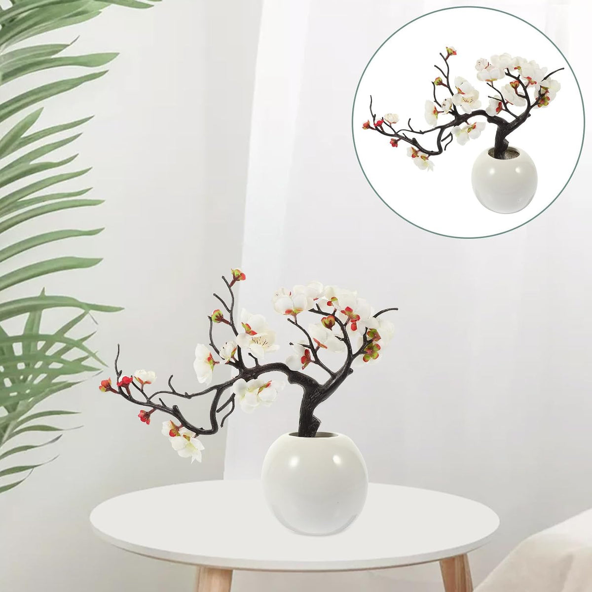 Artificial Plum Potted Plant Fake Potted Bonsai Plum Blossom Flowers Artificial Decorative Bonsai Tree Artificial Flowers Faux Potted Flower Peach Statuette Cloth
