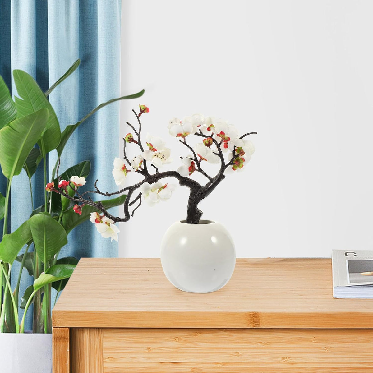 Artificial Plum Potted Plant Fake Potted Bonsai Plum Blossom Flowers Artificial Decorative Bonsai Tree Artificial Flowers Faux Potted Flower Peach Statuette Cloth