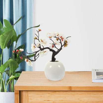 Artificial Plum Potted Plant Fake Potted Bonsai Plum Blossom Flowers Artificial Decorative Bonsai Tree Artificial Flowers Faux Potted Flower Peach Statuette Cloth