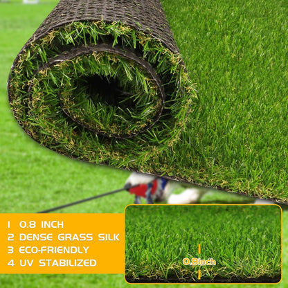 Artificial Grass Turf Lawn 4'10"" x 8' Outdoor Rug, 0.8"" Premium Realistic Turf for Garden, Yard, Home Landscape, Playground, Dogs Synthetic Grass Mat Fake Grass Rug