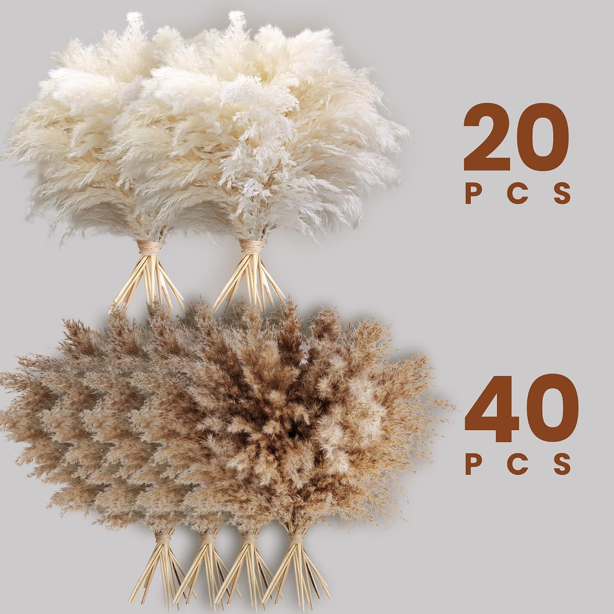 Boho Decor, Fluffy Pompas Grass, Natural Dry Pampas Grass Small, Short Pampass Bulk for Boho Room Decor, Coffee Table Decor (17 inch)