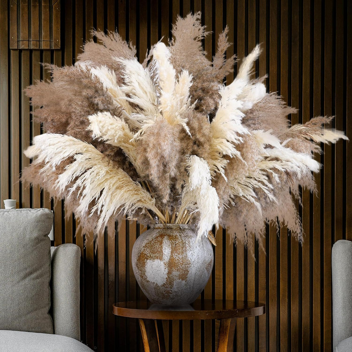 Boho Decor, Fluffy Pompas Grass, Natural Dry Pampas Grass Small, Short Pampass Bulk for Boho Room Decor, Coffee Table Decor (17 inch)