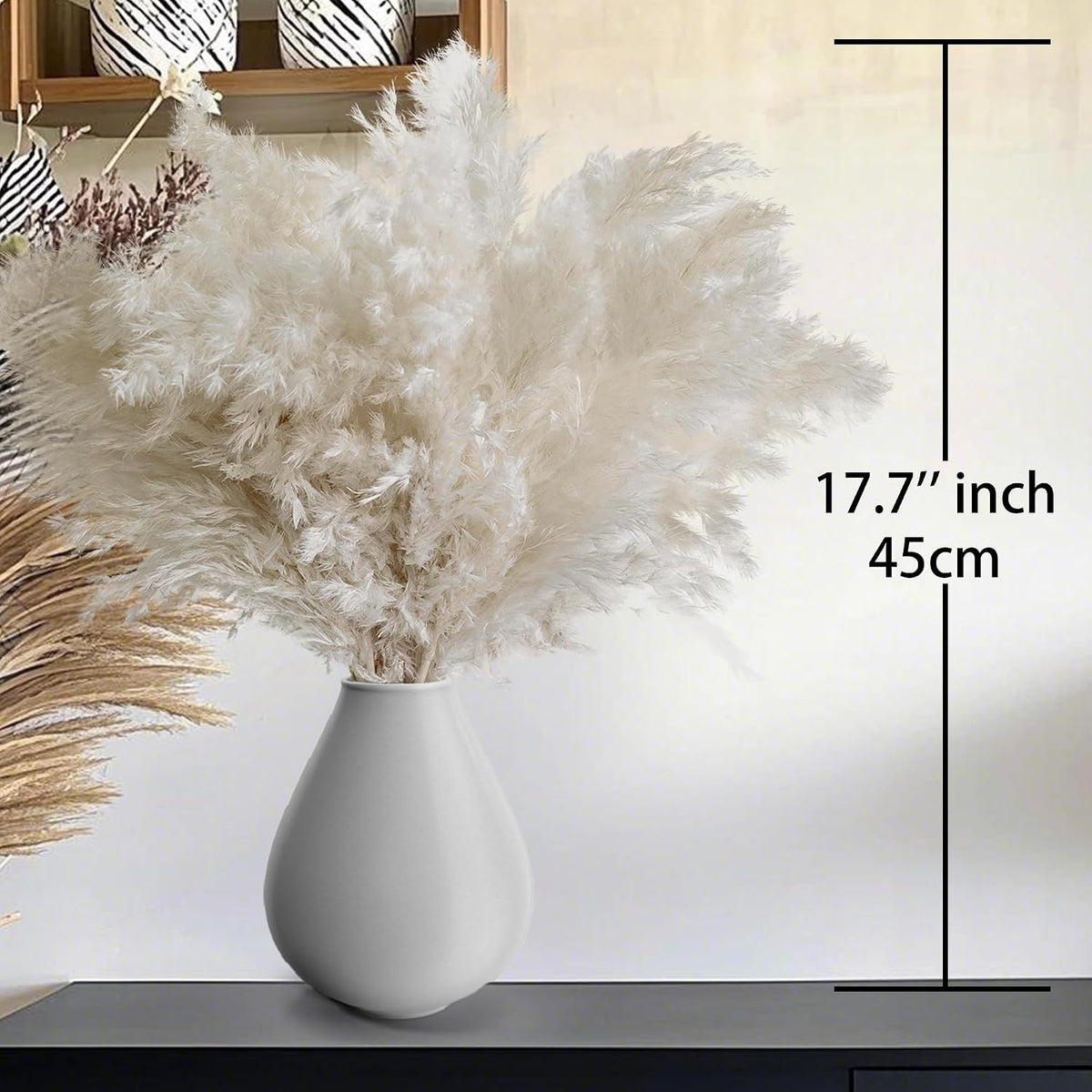 Boho Decor, Fluffy Pompas Grass, Natural Dry Pampas Grass Small, Short Pampass Bulk for Boho Room Decor, Coffee Table Decor (17 inch)