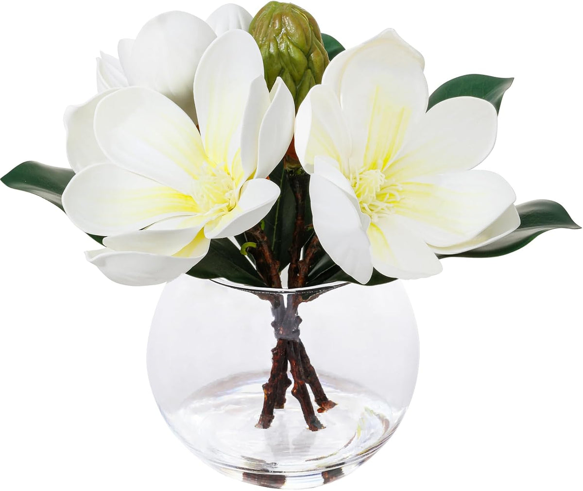 White Magnolia Artificial Flowers with Vase Fake Magnolia Flowers Indoor Real Touch Flowers with Faux Water for Home Decor Centerpieces for Tables