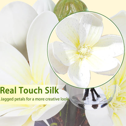 White Magnolia Artificial Flowers with Vase Fake Magnolia Flowers Indoor Real Touch Flowers with Faux Water for Home Decor Centerpieces for Tables