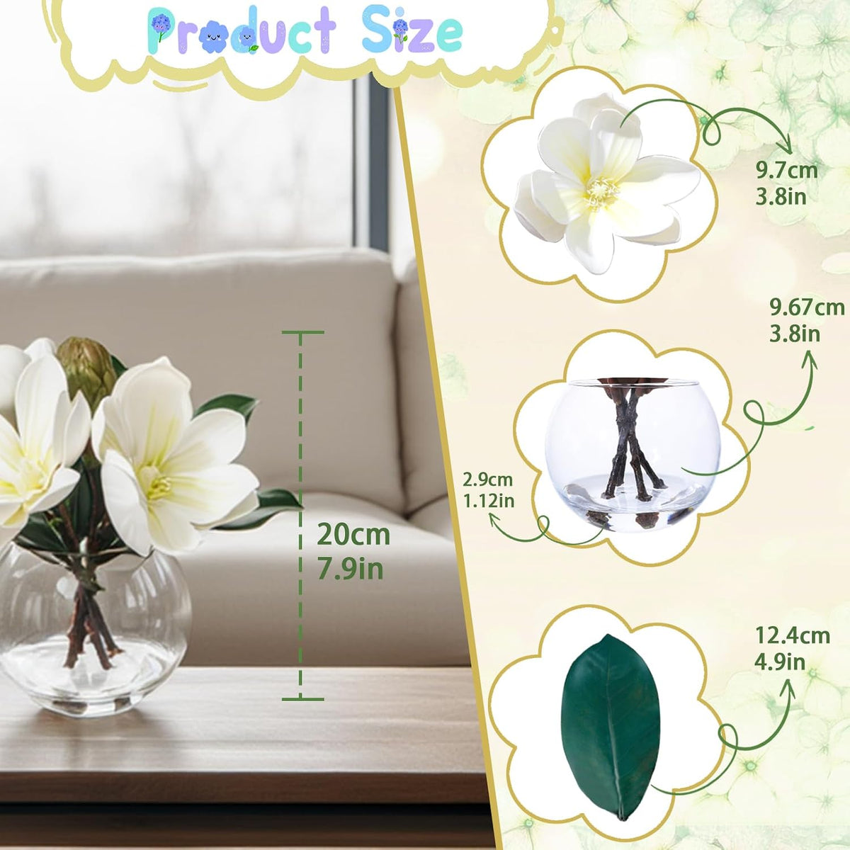 White Magnolia Artificial Flowers with Vase Fake Magnolia Flowers Indoor Real Touch Flowers with Faux Water for Home Decor Centerpieces for Tables